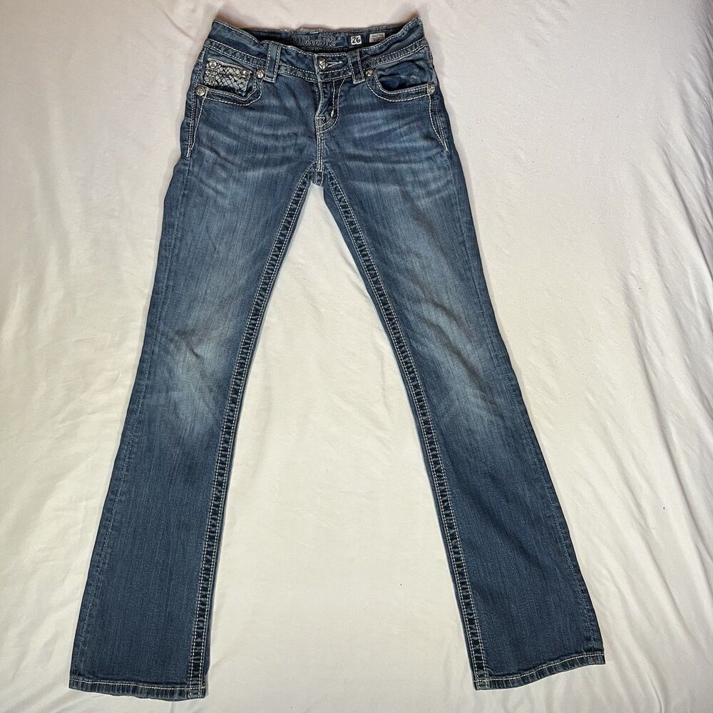 Y2K Miss Me Signature Bootcut Jeans 26 ( 28x32 ) JP7018B Rhinestone Low Rise
